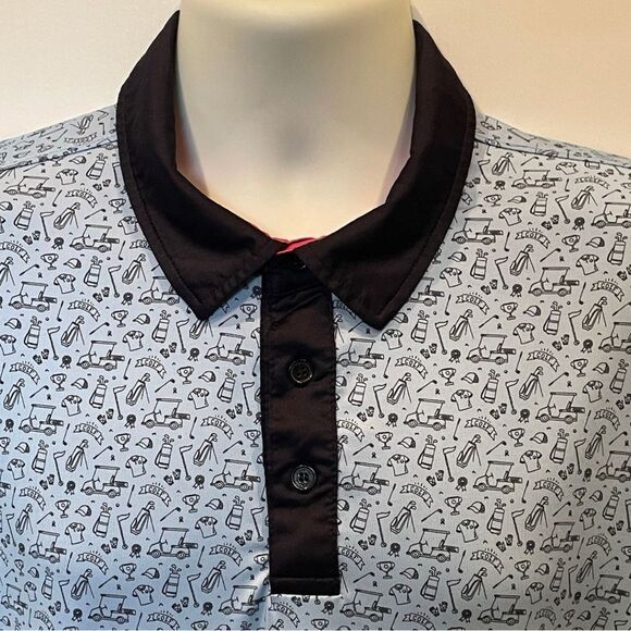 Kenneth Cole Polo Shirt Blue and Black with Golf themed Pattern Size L - Picture 3 of 9
